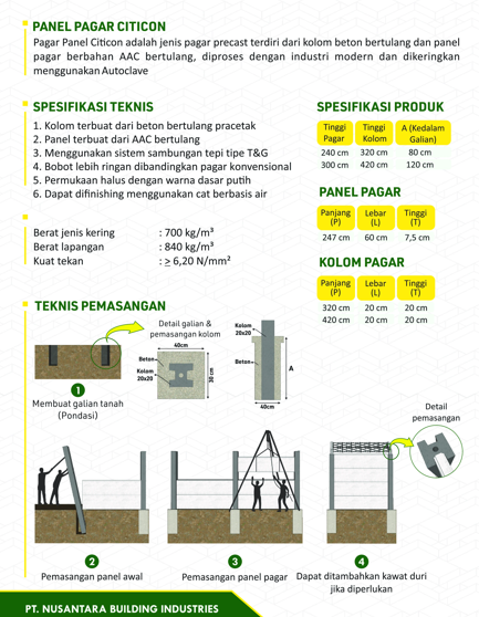 Spesifikasi Teknis Pagar Dinding Citicon Precast AAC